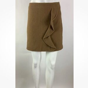 J Crew Sz 0 Ruffle Front A-Line Skirt Camel Brown Wool Polyester Business